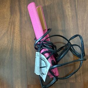 Glitter Pink Mini Hair Straightener with Gold-Tone Plates